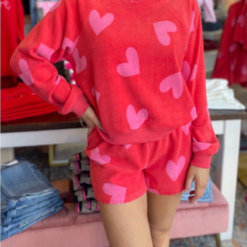 Z Supply Red and Pink Heart Sweatshirt